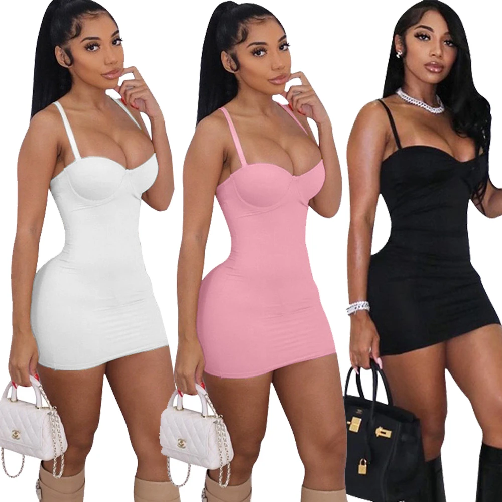 

Bodycon Dress Ladies Summer Fashion Solid Color Spaghetti Strap Mini Corset Dress For Women Sexy Club Dresses Club Wear RS01128