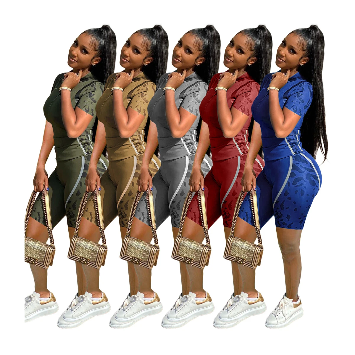 

JK-Y1428 Designer Camouflage Women Clothing 2021 Summer Two Piece Short Set Sweat Suits Set For Women, Picture color