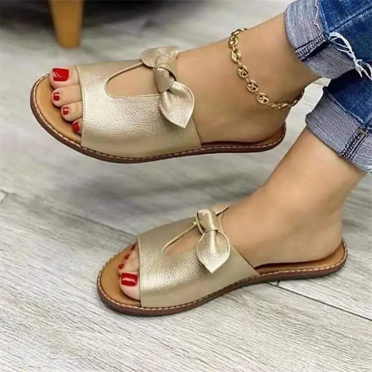 

Large size fish mouth bowknot flat sandals new nice beach slippers for women