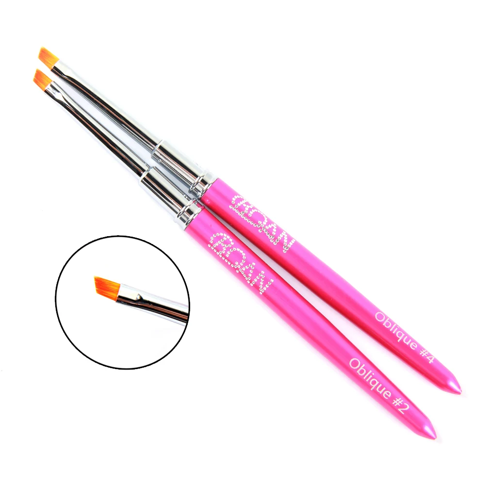 

Crystal Pink Mental Handle #4 Oblique Nylon Hair Nail Polish Brush