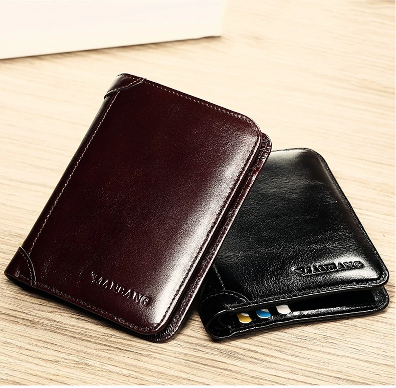 Men's short cowhide wallet three fold business classic leather wallet