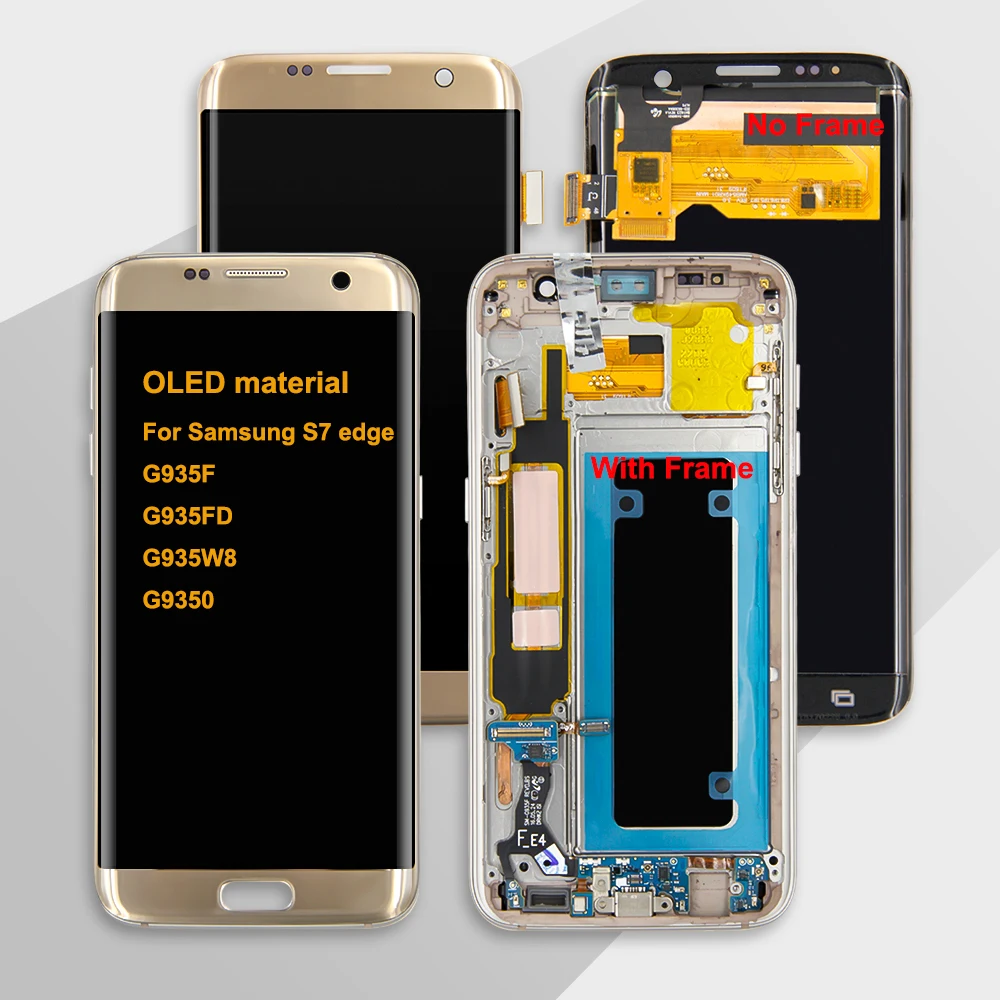 

OLED S7 edge display screen with Frame For Samsung Galaxy S7 edge G935F G935FD G935W8 G9350 gold display screen lcd touch panel