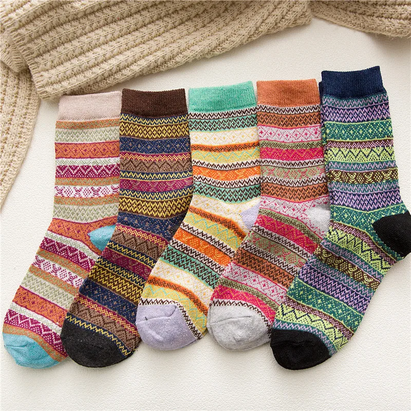 

Ethnic style womens wool socks christmas stockings striped winter socks