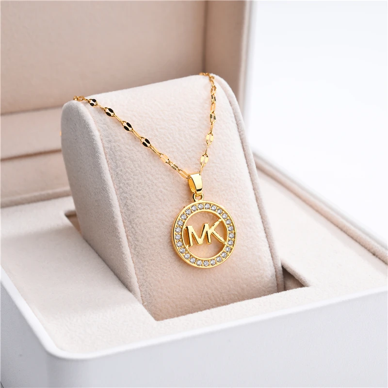 

2021 stainless steel new brand logo pendant necklace female designer brand jewelry necklace, Kc gold