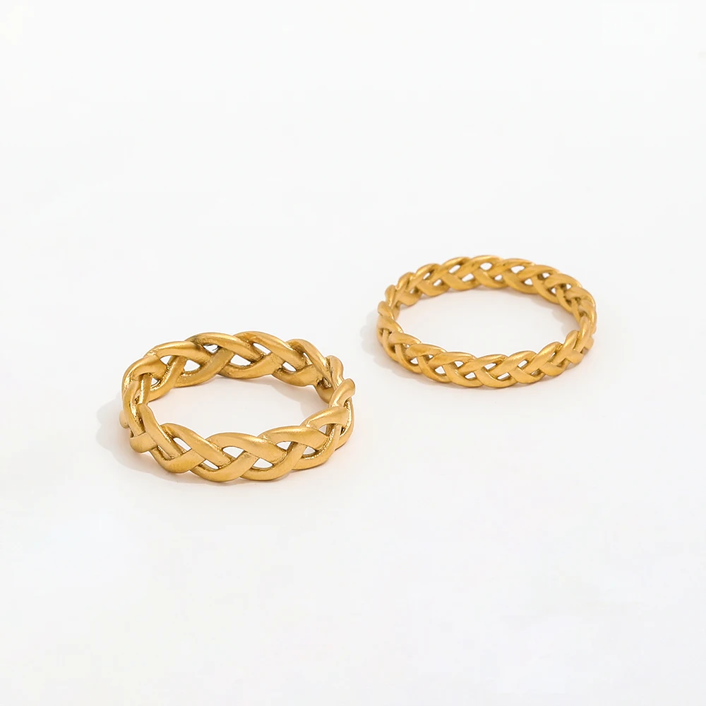 Joolim High End 18K Gold Plated Braided Rings for Women Stainless Steel Jewelry Wholesale