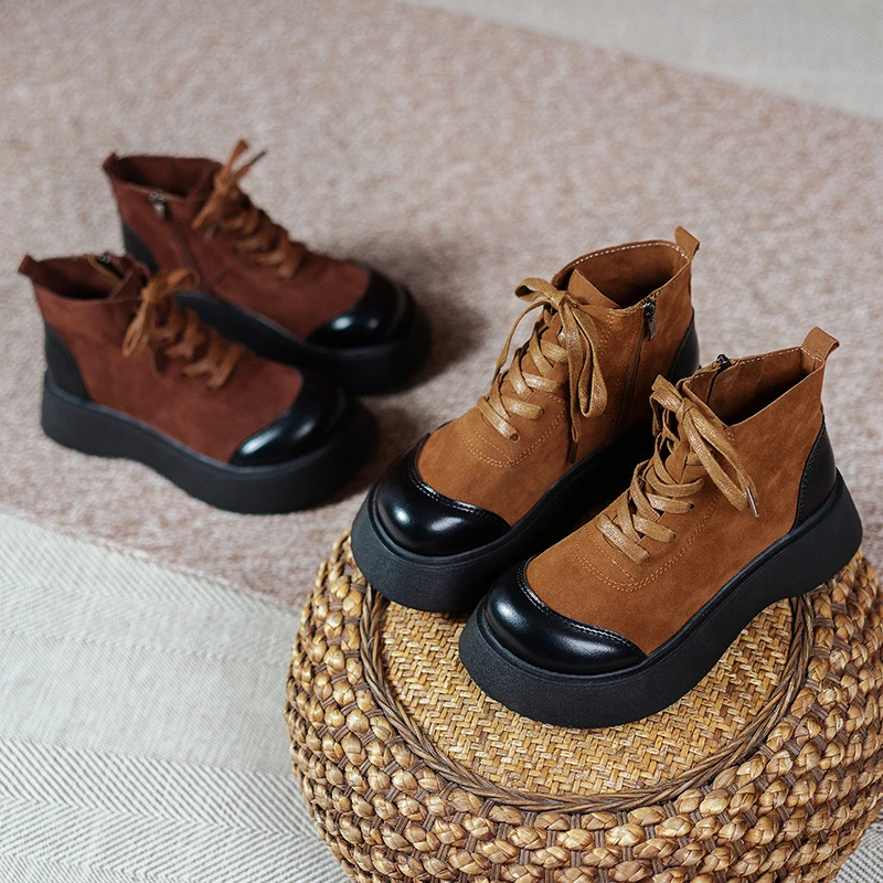 

Factory price 2021 cheap women boots winter autumu platform short retro ankle boots shoes for ladies, 2color(brown,wine red)