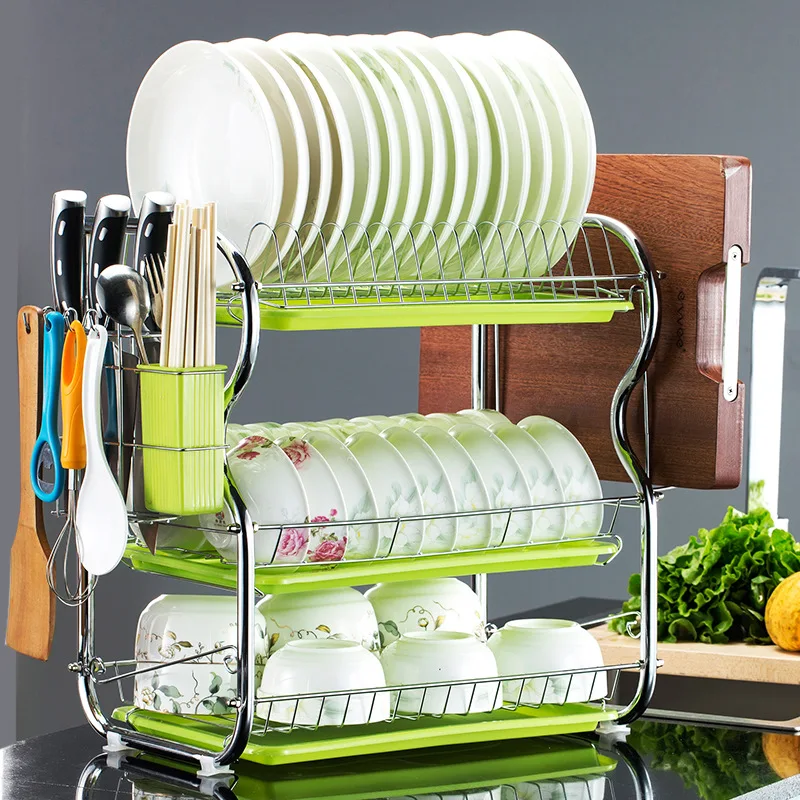

CHRT Multi-layer Stainless Steel Water Drainer Dish Rack Suspended Stainless Dish Drying Rack Over Sink, Natural