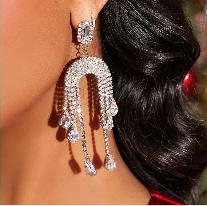 

Luxury Shiny Crystal Tassel Earrings Elegant Zircon jewelry Ear Stud Diamond Gifts Long Earrings Women