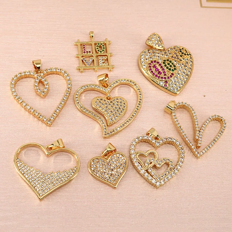 

CZ8273 New Cubic Zirconia CZ Micro Pave Love Heart Pendant,Valentine's Day Jewelry supplies, Silver/gold/rose gold/gunmetal