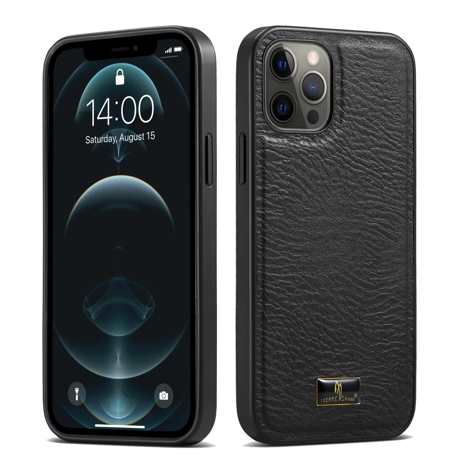 

Hard Frame Full Protection Leather Back Cover Case for iPhone 12, Black