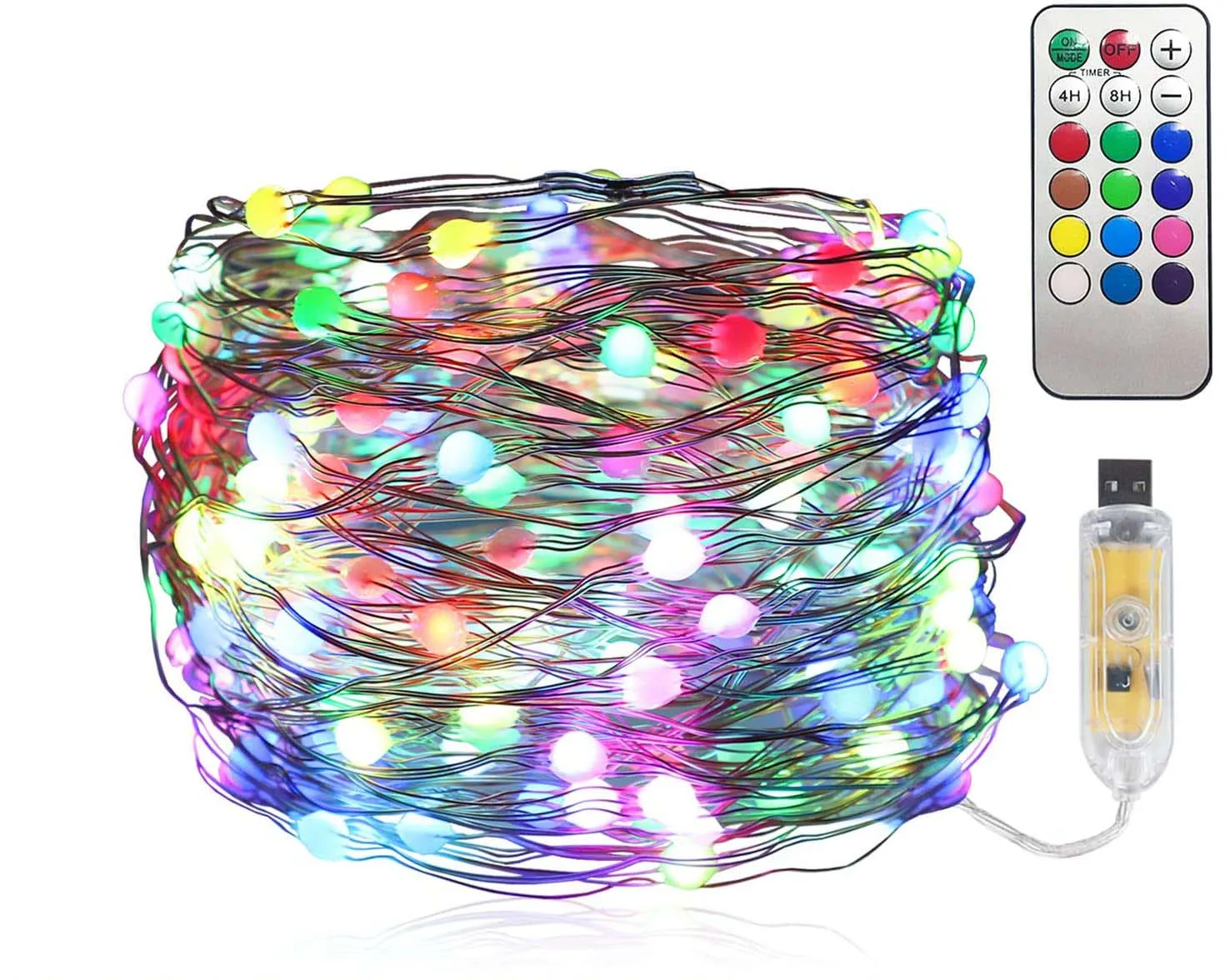 LED Fairy String Lights Point Control USB Plug in Waterproof Multicolor Changing with Remote Christmas Indoor Outdoor Decoration