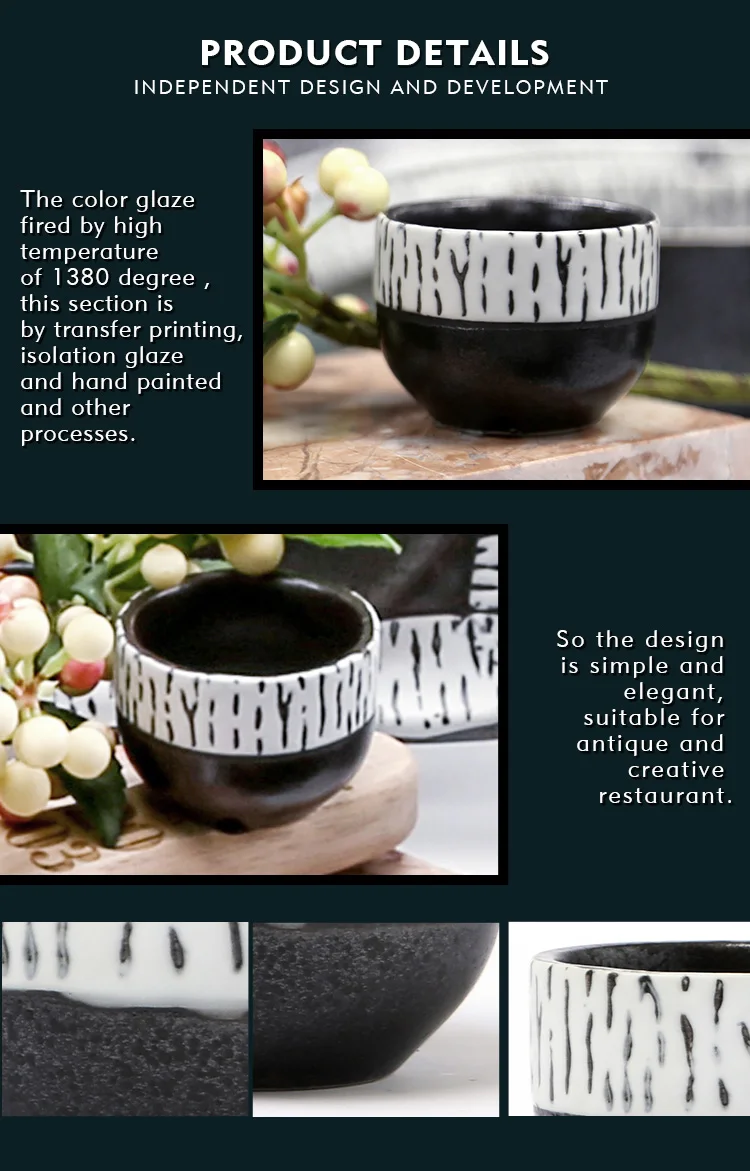 Best selling Restaurant Drinkware porcelain mug custom white black no handle Japanese Pottery Hot Saki Set ceramic sake cup