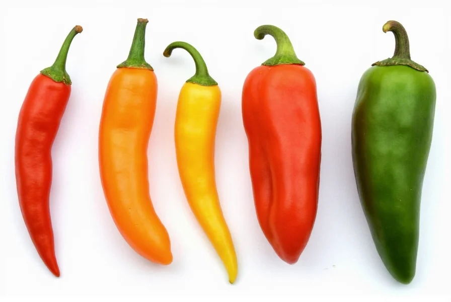 Ghost pepper next to common peppers showing size comparison and heat scale