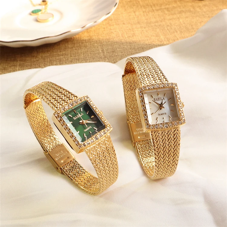 

Aimgal Hot vintage light luxury niche chic style square diamond-studded retro wheat ear quartz watch ladies women