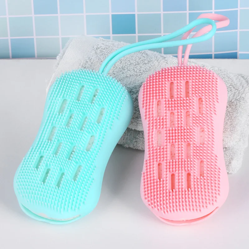 

Kean Factory Silicone Double Sided Shower Body Exfoliating Belts Bath Brush For Men And Women, Pink, pastel blue, blue green, light gray