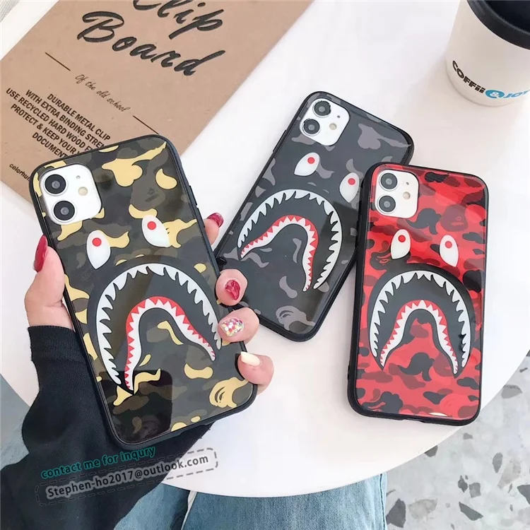 

glass back shark design phone cases used for iphone 11 12 pro max xs xr 7 8 plus