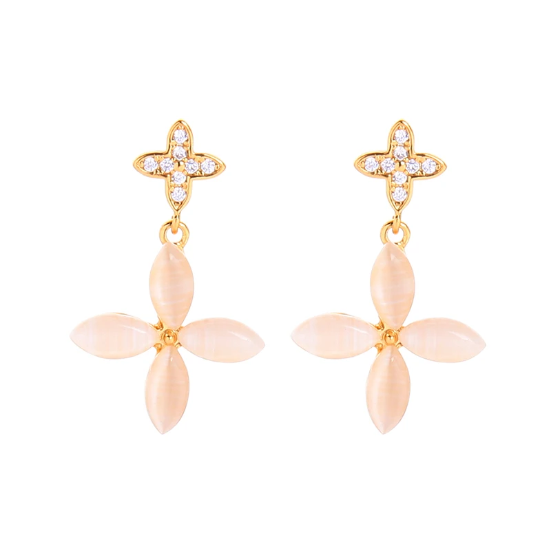 

90091 2020 New Hypoallergenic Real Gold Plated Jewelry Flower Rhinestone Crystal Opal Dainty Earrings Flowers Girls