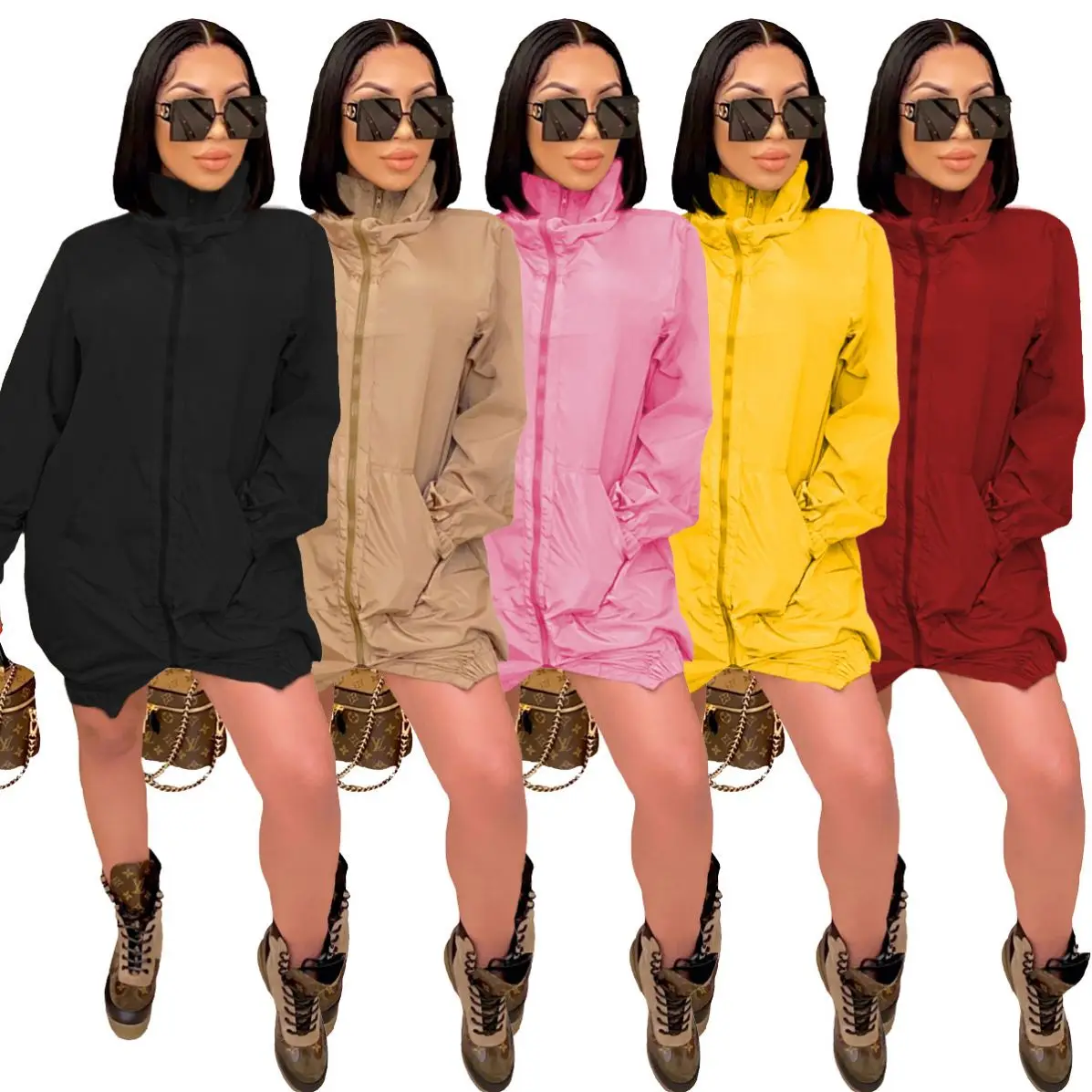 

2021 New Arrival Fall Winter Ladies Elegant Dresses Zipper Plus Size Jersey Dresses Midi Casual Tshirt Dresses For Women