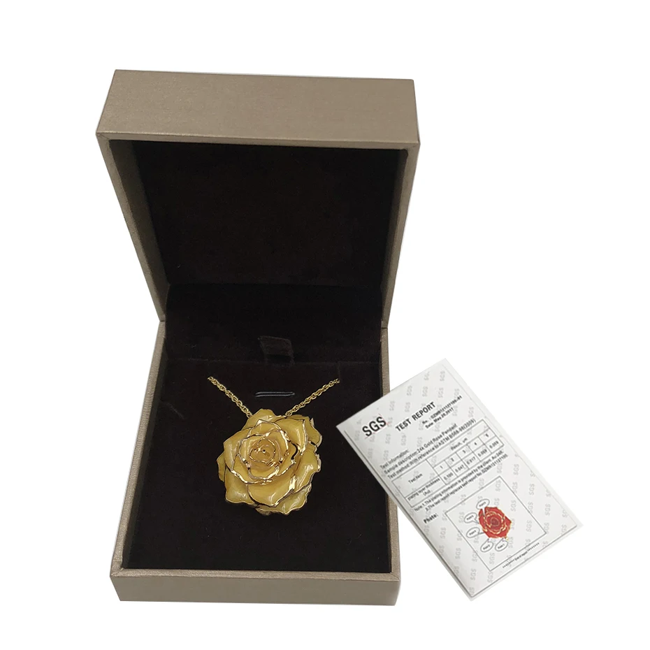 

Valentines Gift Flower Real Eternal Jewelry Yellow color Preserved Roses Flower pendant Necklace in nice box for birthday gifts