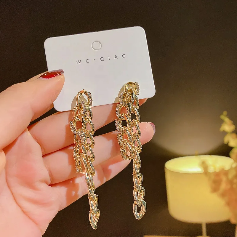 

Trendy Gold Color Metal Chain Earrings for Women Girl Multi Chunky Cuban Link Tassel Dangle Earrings Statement Jewelry, Picture shows