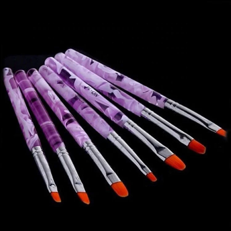 

Nylon Hair Painted Pen 7PCS Wave Handle French Carved Crystal 3D Pattern Nail Pen, Pictures showed