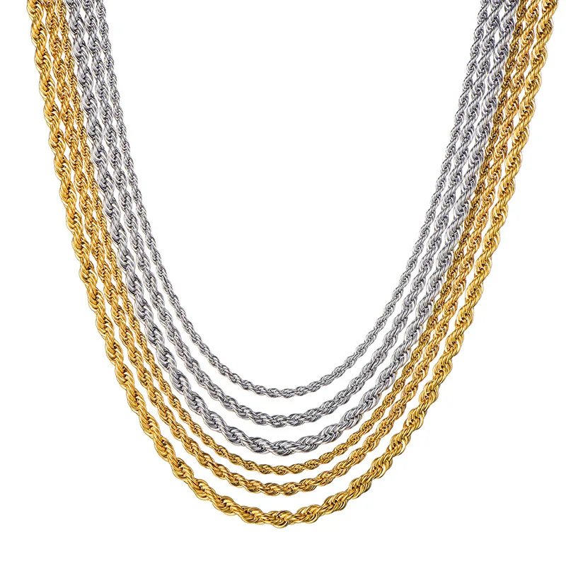 

18K Gold Plated Rope Chain Necklace Stainless Steel Basic Gold Jewelry