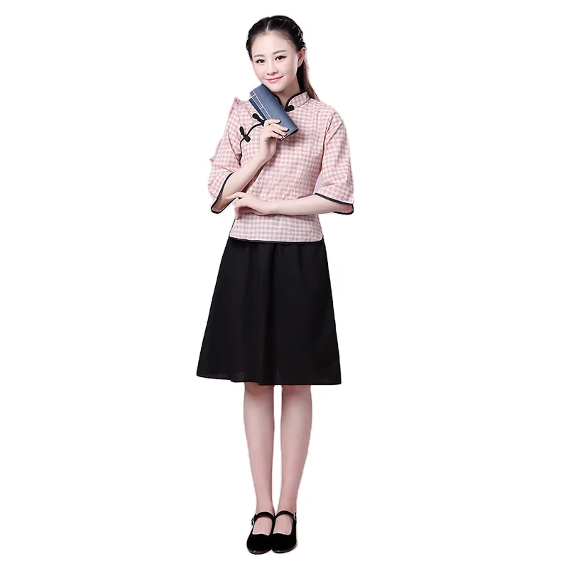 

China Vietnam Girl Ancient Student adult female cotton Linen Made youth Suits winter uniform graduation Chorus Jacket + Skirt, As the pictures