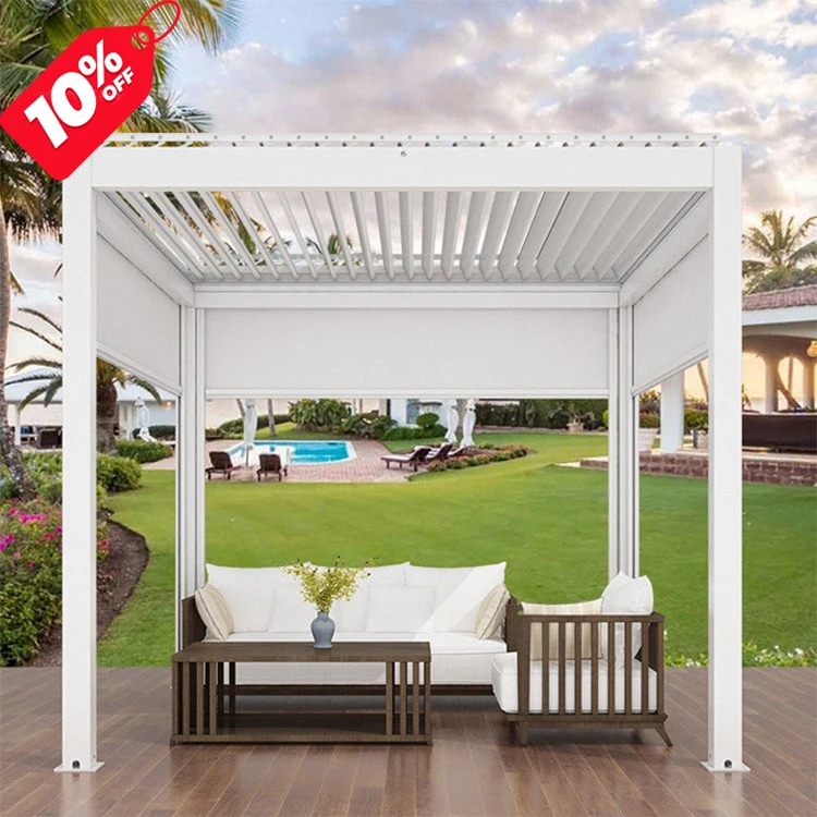 

3x4m Pergola Electric Outdoor Waterproof Electric Roof Sun Louver Pergola Aluminum With Led