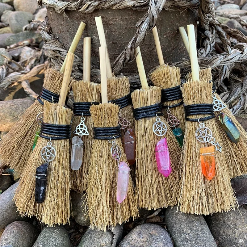 

Wholesale hot sale Car pendant Decorations Wicca witch mini broom pendant with crystal accessories