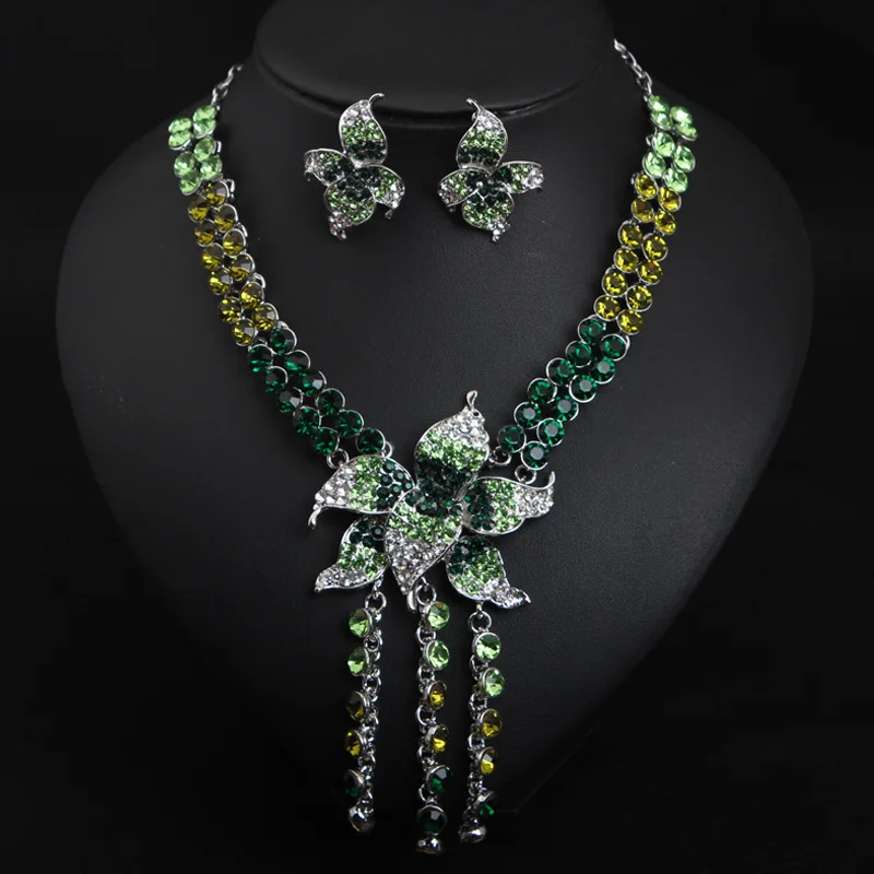 

XLNK60 Top quality Fashion Wedding Necklace Earrings Set Bridal Flower Luxurious jewelry set