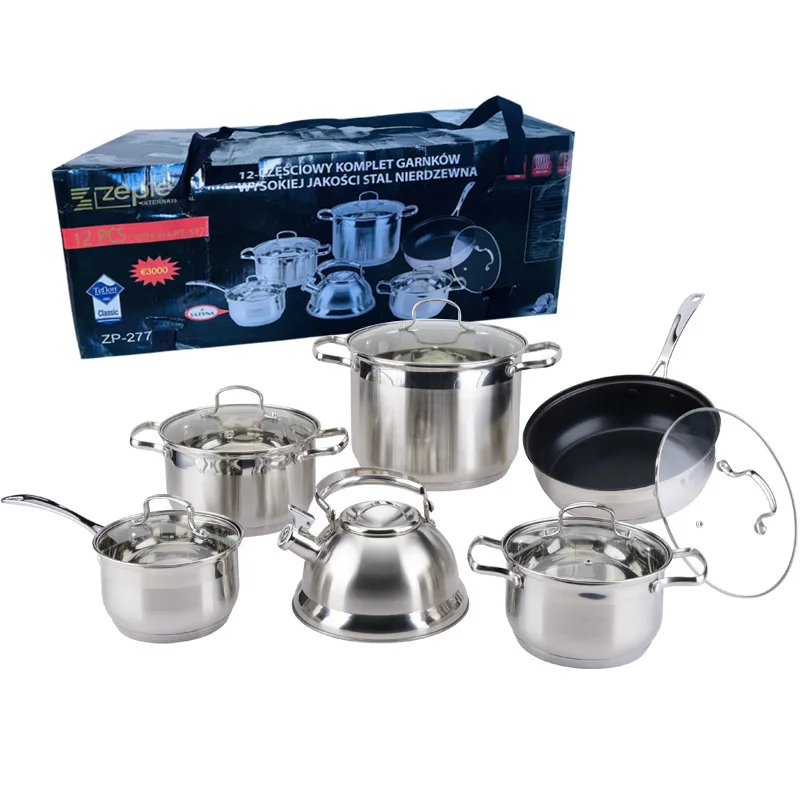 

12-Piece Stainless Steel Non-Stick Cookware Set Kettle Soup Pot Frying Pan Set