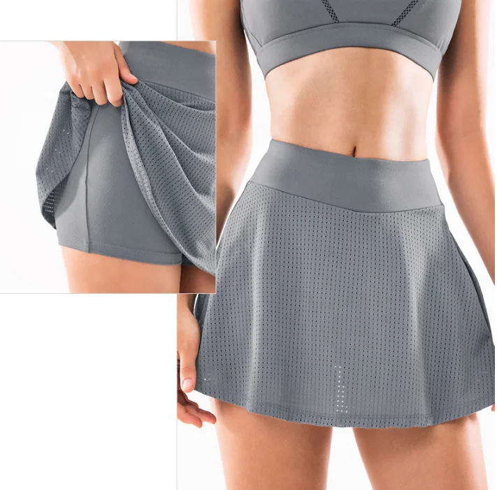 

2020 Hot Custom Women Active Wear Tennis Skirt Dress Sports Skirt Leggings High Waist Breathable mesh Skirt Leggings, Black,white, grey