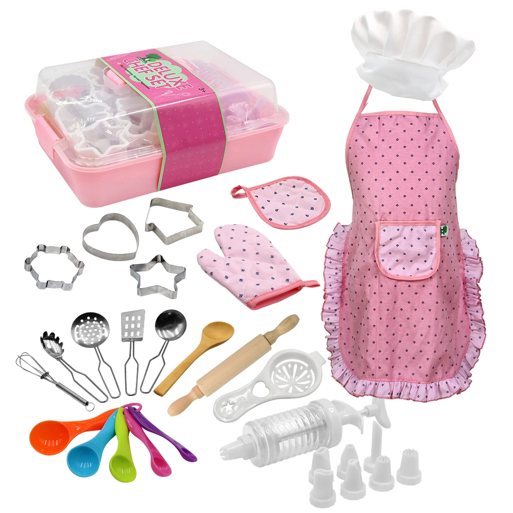 

Free Delivery Children's Kitchen Set -18 Piece Set Lncludes Apron Mitt Cooking And Baking Tools Children's Educational Toys