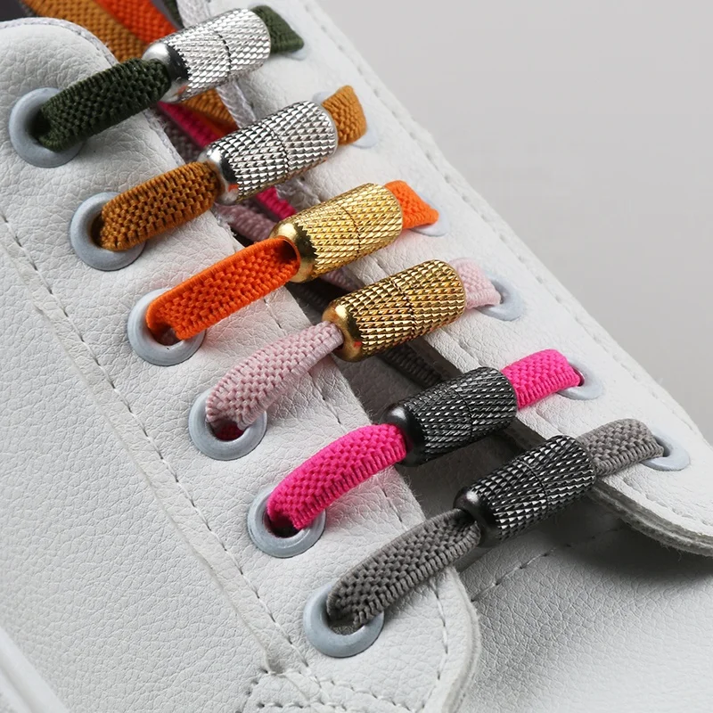 

High Quality Sports Sneaker Flat Cotton Fabric Shoelace Manufacturers Elastic No Tie Shoelaces charm, Customized