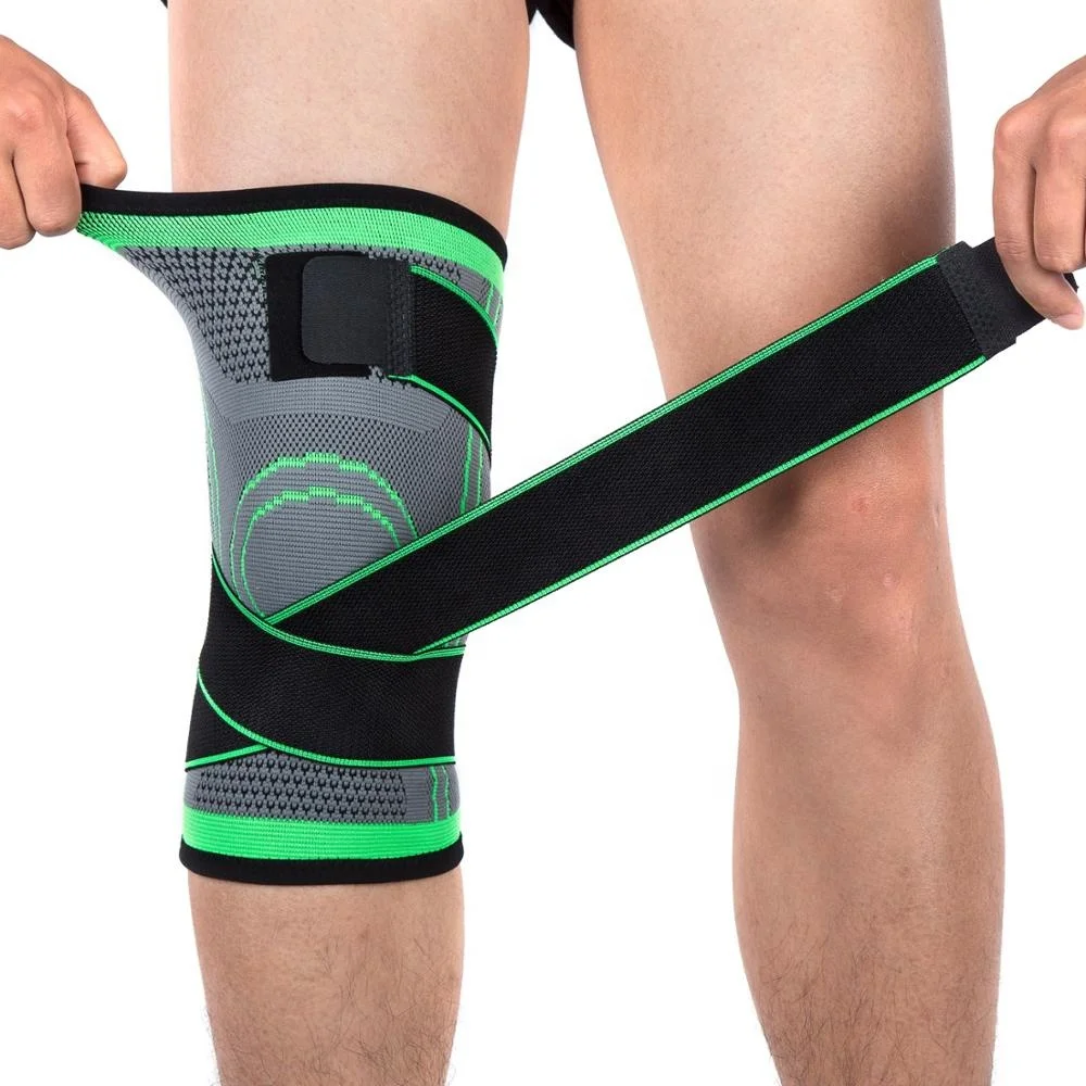 

3D Weaving Compression Knee Sleeve Brace for Men & Women, Kneepad Support with Adjustable Strap for Pain Relief, Running, Green, orange, black ,red