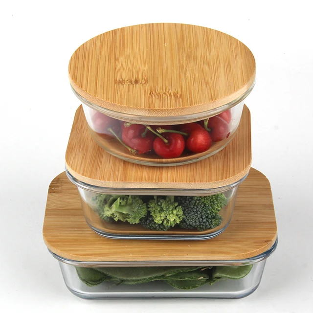 

Professional bamboo food container set lehe glass with low price