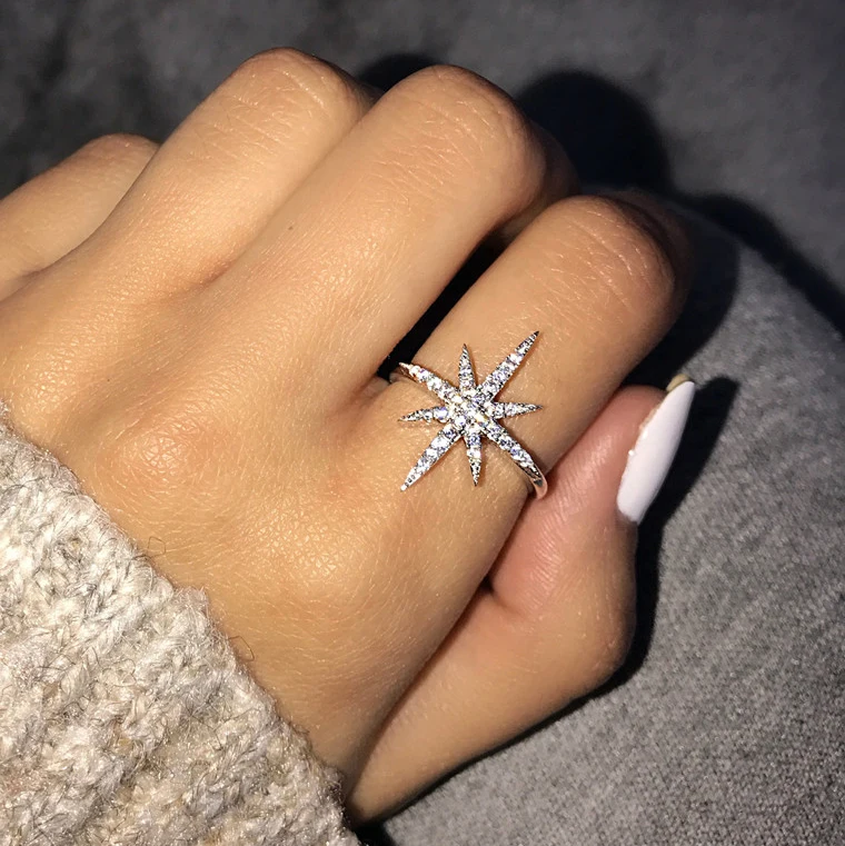 

CAOSHI Silver Cover Night Sky Stars Rings Trendy Jewelry High Quality Six-pointed Fashion Star Rings for Women