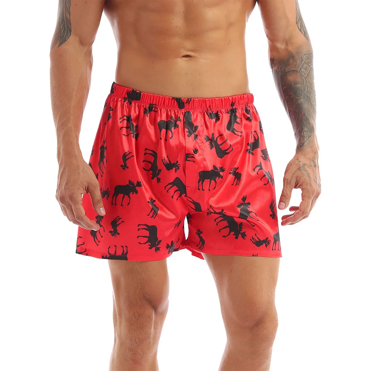 

Red Men Christmas Halloween Animal Elk All Over Print Boxer Shorts Summer Swim Loose Sports Lounge Short Pants