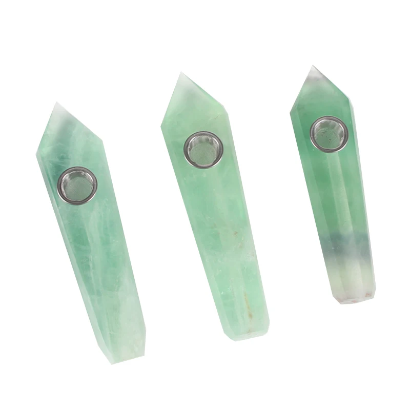 

Wholesale natural high quality Quartz Crystal Green fluorite smoking pipes Crystal Smoking Pipes for gifts