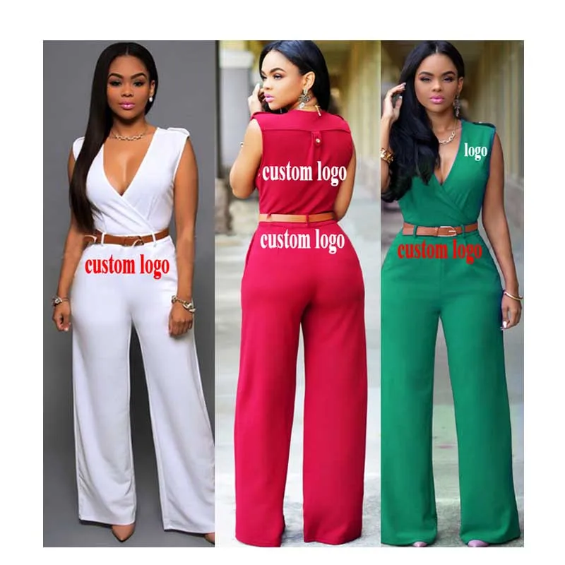 

Free Shipping sexy women's wear High-waisted v-neck wide-leg trousers irregular suit with belt custom logo