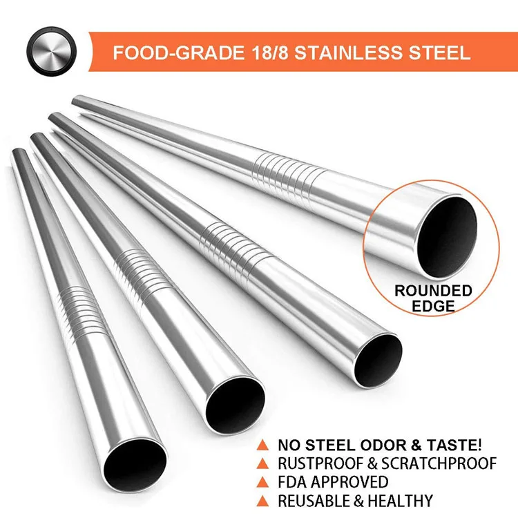 High Quality Colorful 304 Stainless Steel Straws Bubble Tea 12mm Diameter Straws