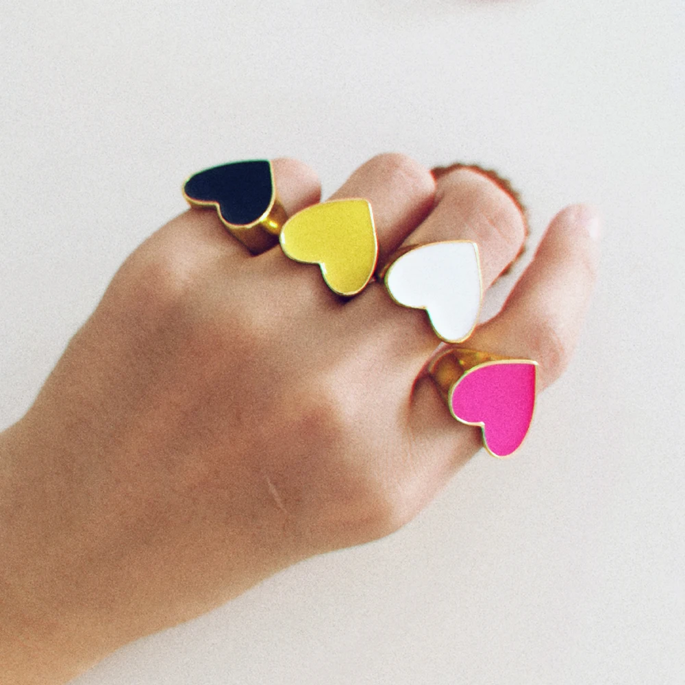 

Popular Fashionable Custom Heart Rings,Fashion Colorful Enamel Ring For Women, Gold with red