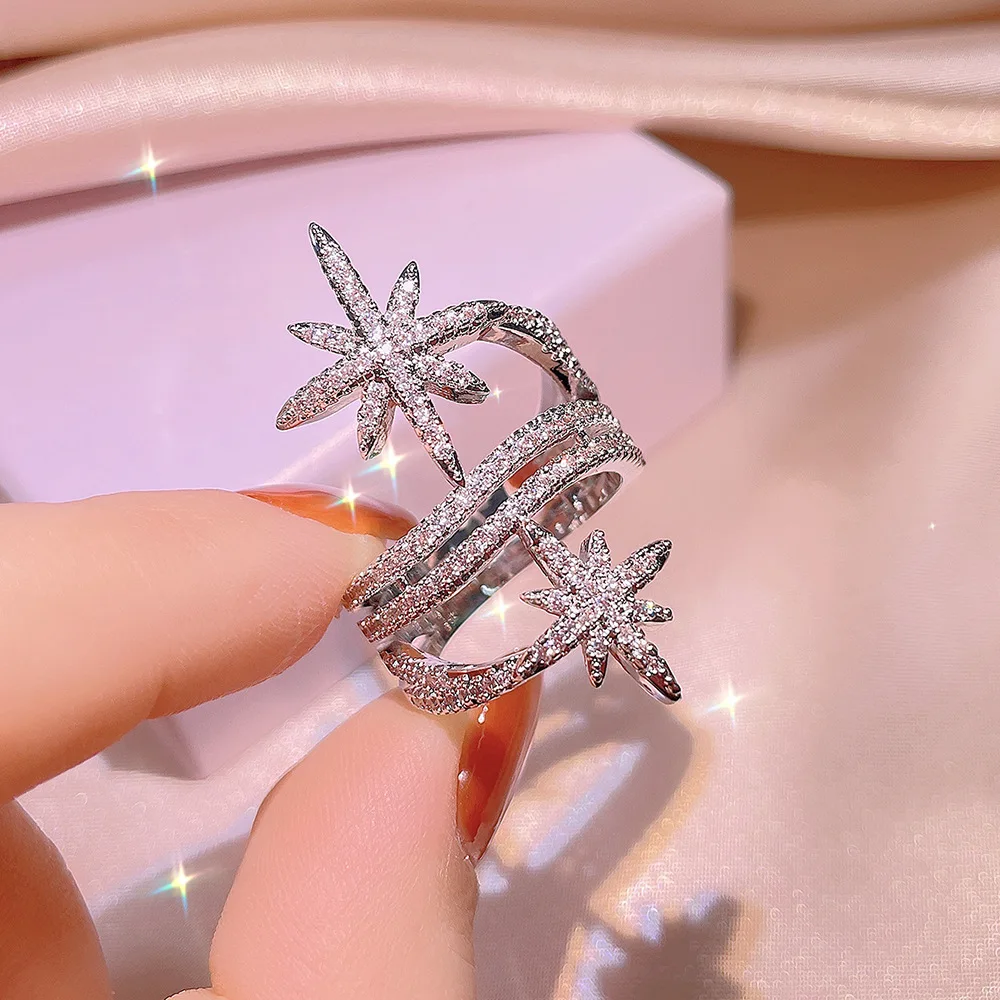 

Fashion jewelry KYRA01495 beauty retro star shape twine shape shine zircon knuckle ring for women, Silver