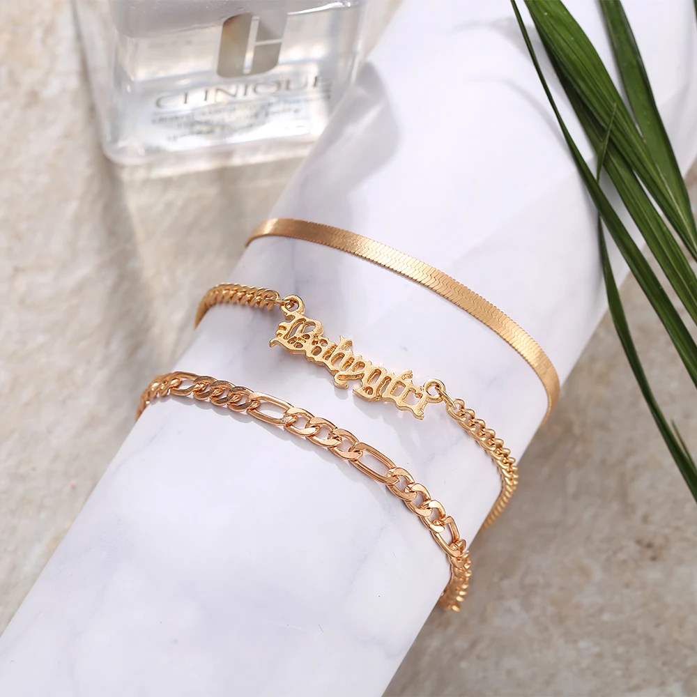 

Boho Letter Snake Crystal Simple Chain Multilayer Chain Bracelet Set For Women Wholesale