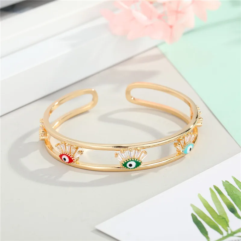 

Copper Gold Plated Bracelet Cuff Enamel Eye Bangle Bracelet Women, Picture shows