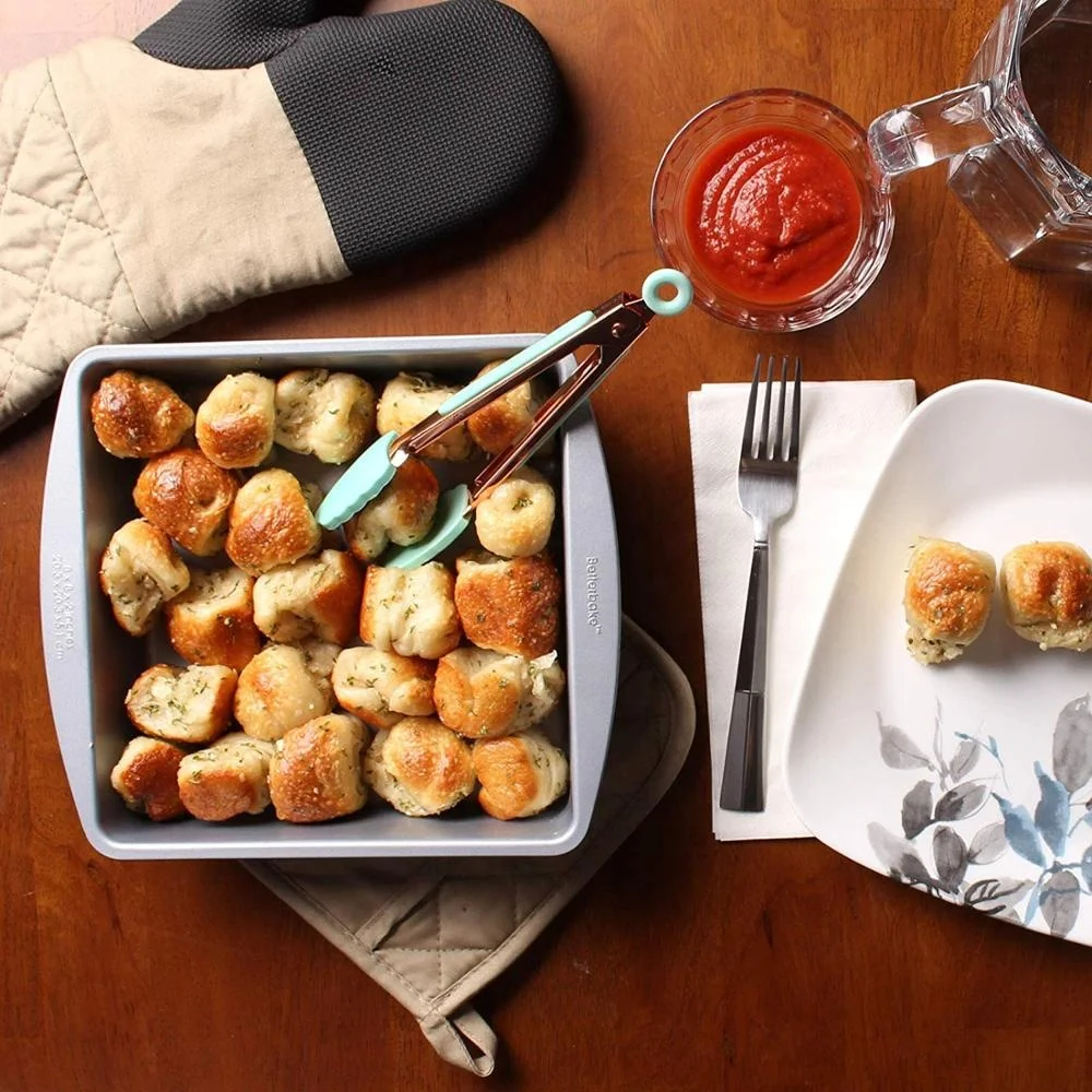 
7inch 2piece mini silicone tongs set with copper finished,food tongs,salad tongs 