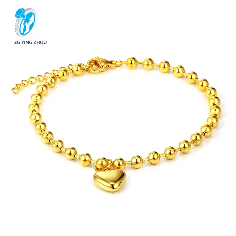 

Factory wholesale hot sale fashion 18k gold-plated stainless steel bead chain bracelet love charm heart shaped bracelet women