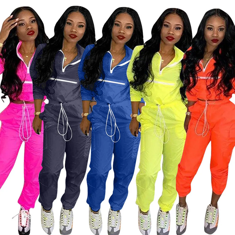 

2020 autumn women's sport set long sleeve zipper sweatshirt joggers two piece tracksuits women workout clothing streetwear