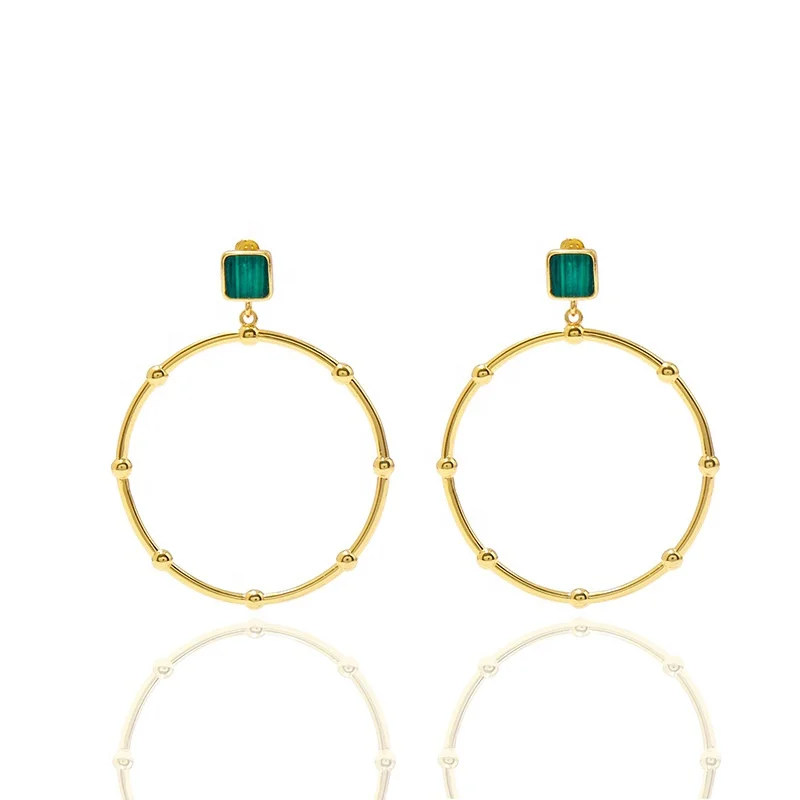 

Fashion wholesale women malachite gold plated round alloy earring jewellery