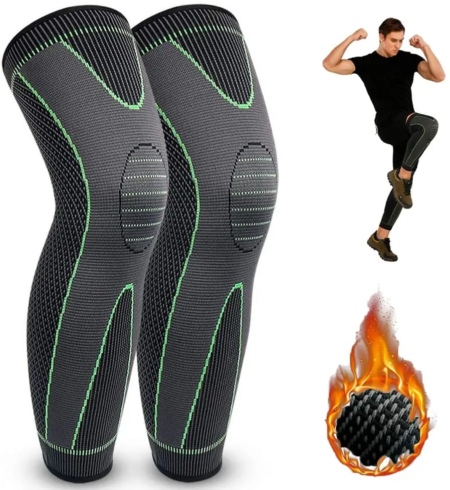 

Warm Long Breathable Fitness Compression Knee Leg Sleeves for Men Women Knee Support Protector Brace, Green, black
